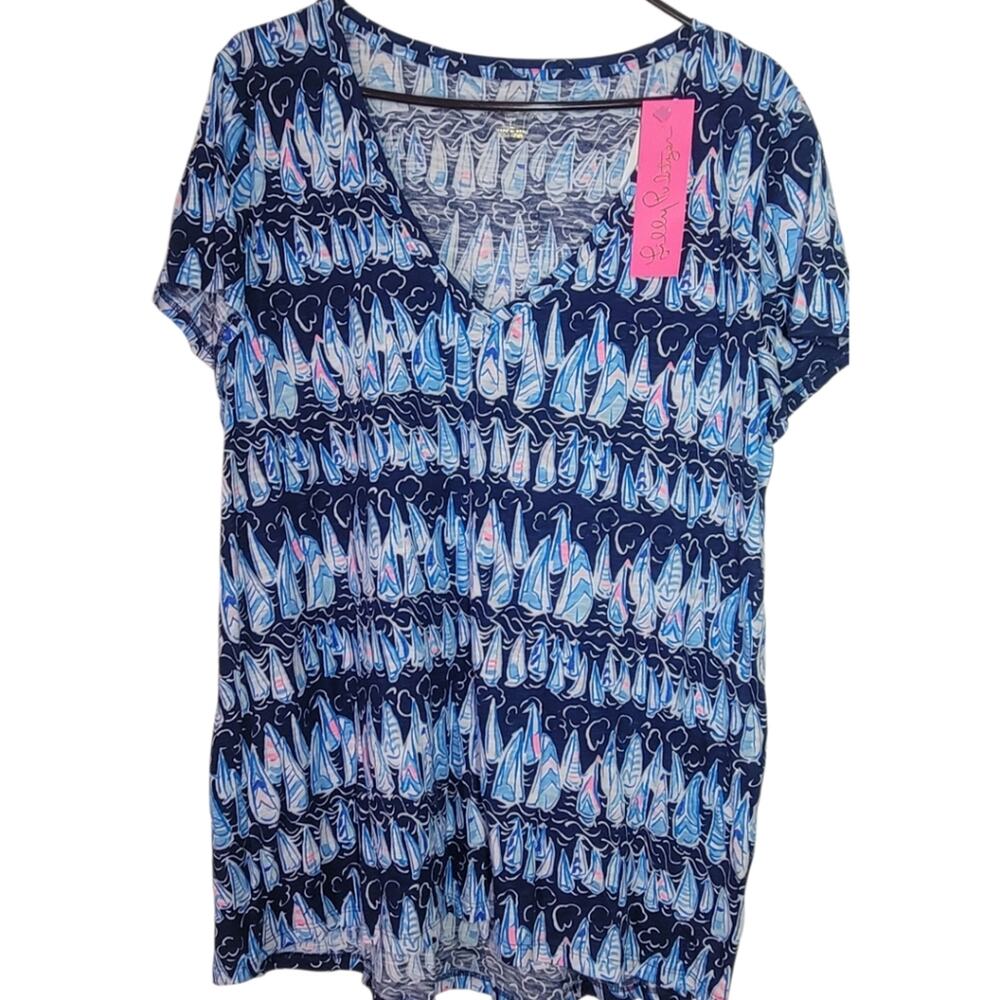Lilly Pulitzer Etta V-Neck Top L Sails and Stripes NWT